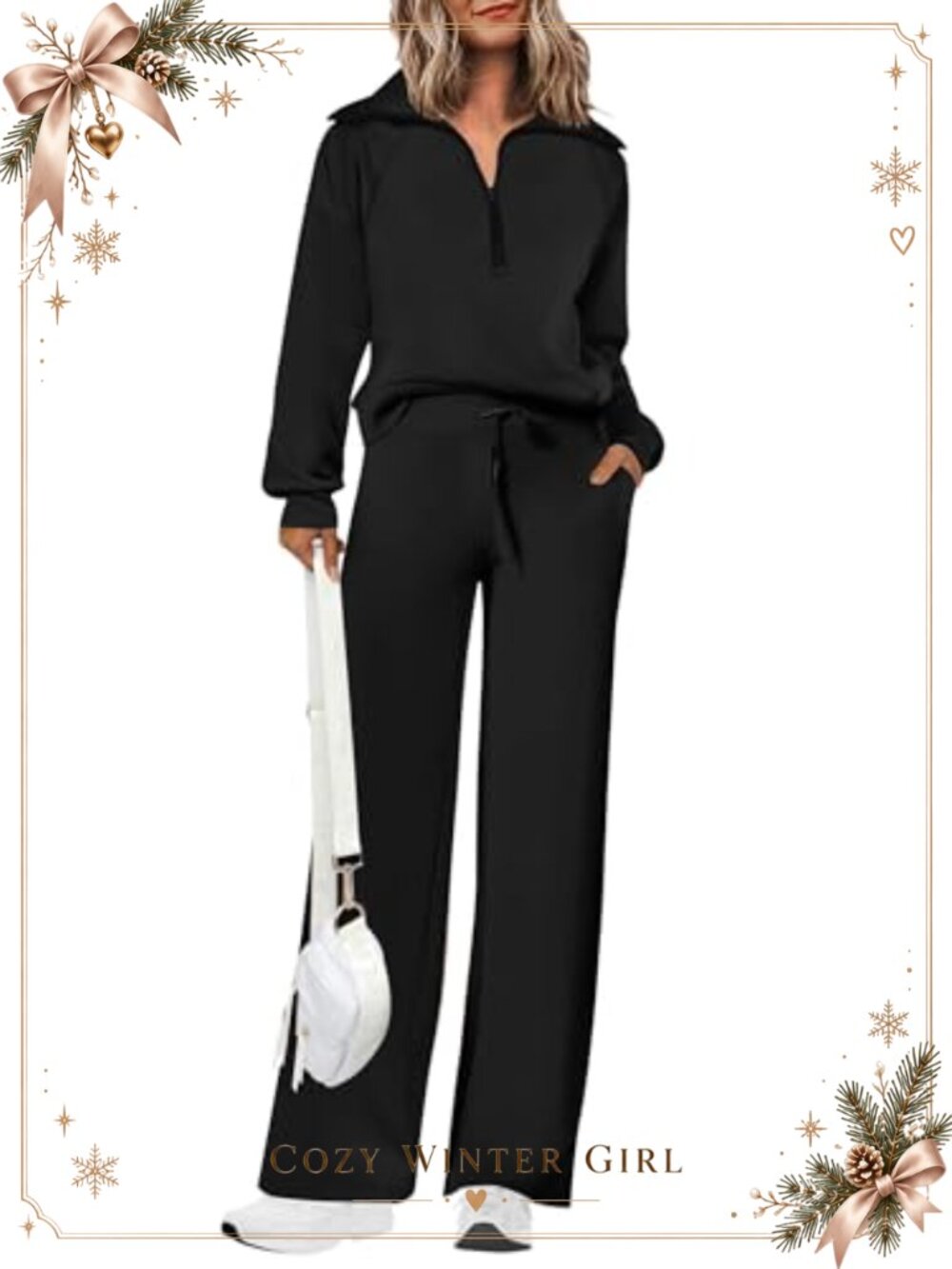 Women's 2 Piece Viscose Lounge Set Half Zip Sweatshirt Palazzo Pants